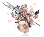  animal bangs bare_shoulders bird boots bow bowtie breasts chicken dark_skin dog dragon full_body granblue_fantasy hair_ornament holding holding_weapon horns knee_pads long_hair looking_at_viewer medium_breasts minaba_hideo monkey official_art pleated_skirt polearm red_eyes sheep sheep_horns skirt smile thighhighs transparent_background weapon wide_sleeves zettai_ryouiki zooey_(granblue_fantasy) 