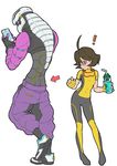  1girl ahoge arms_(game) ass blush bodysuit brown_hair green_eyes helmet kid_cobra mask mechanica_(arms) purple_eyes short_hair sjw_kazuya 