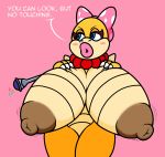  2018 anthro big_breasts blush breast_expansion breasts claws digital_media_(artwork) english_text female growth huge_breasts hyper hyper_breasts jewelry koopa koopaling lips magic mario_bros mr.under nintendo nipples non-mammal_breasts nude ribbons scalie simple_background solo text video_games wendy_o_koopa 
