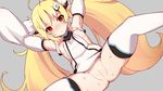  arms_up ass azur_lane blonde_hair blush breasts brown_eyes censored detached_sleeves eldridge_(azur_lane) long_hair looking_at_viewer maze_(gochama_ze_gohan) mosaic_censoring nipples pussy small_breasts solo spread_legs sweat thighhighs twintails very_long_hair white_legwear 