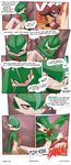  2018 3_fingers balls butt comic dialogue english_text erection female gallade gothorita hi_res hyper hyper_penis male masterploxy nintendo open_mouth penis pok&eacute;mon pok&eacute;mon_(species) red_eyes smile smirk teeth text thought_bubble video_games young 