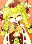  1girl artist_request cat eyes_closed fullbokko_heroes furry green_hair japanese_clothes smile solo 