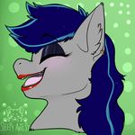  ambiguous_gender blush cobalt_(mars) ear_piercing earth_pony equine eyeliner eyes_closed feral girly horse lipstick makeup mammal my_little_pony open_mouth piercing pony simple_background smile solo teeth tongue 