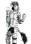  abs anthro equine flaccid flash_draw fur hair heterochromia lucatiel male mammal multicolored_fur multicolored_hair multicolored_tail muscular nude penis simple_background solo tail_tuff white_background white_fur zebra 