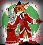  2017 absurd_res anthro canine charlotteray clothing disney female fox fur green_eyes group hi_res judy_hopps lagomorph male mammal nick_wilde purple_eyes rabbit text zootopia 