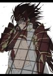  abs brown_eyes brown_hair chest fire_emblem fire_emblem_if gloves long_hair male_focus navel nipples ryouma_(fire_emblem_if) shirtless simple_background solo sou_mei white_background 