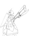  1girl armor camel_(dansen) female gun gunlance monochrome monster_hunter profile shield solo weapon 