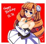  ^p^ arcana_heart arcana_heart_2 bangs bare_shoulders blue_eyes blue_pupils braid breasts cleavage collarbone corset dress drill_hair earrings elbow_gloves eyebrows eyebrows_visible_through_hair eyelashes flower gem gloves hair_flower hair_ornament happy_birthday heart heart-shaped_pupils hida_naria jewelry long_hair medium_breasts necklace open_mouth orange_hair outline petra_johanna_lagerkvist rose short_dress single_hair_intake solo strapless strapless_dress symbol-shaped_pupils twin_braids twin_drills twitter_username white_dress white_flower white_gloves white_outline white_rose 