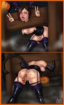  2017 aaaninja anal anal_beads ass black_hair bondage boots cat_ears cat_tail catgirl corset elbow_gloves final_fantasy_xiv green_eyes halloween head_wings heart_in_eye latex marie miqo&#039;te panties_off pillory public_use pumpkin pumpkin_earrings red_hair restrained thigh_boots toungue writing_on_ass 