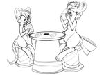 2016 2017 drinking duo fan_character female feral flower flower_in_hair mammal monochrome mouse my_little_pony nolegs_(oc) plant replica_(artist) reppy rodent simple_background sitting sketch solo thimble 