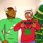  blush bovine cattle christmas christmas_ornaments christmas_tree clothing father father_and_son fuze gag_gift hat holidays jockstrap male mammal parent red_underwear santa_hat son sweat sweatdrop texnatsu tree ty_(fuze) ty_conrad underwear 