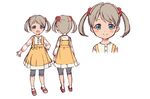  action_heroine_cheer_fruits blush_stickers bow bow_dress character_sheet child commentary_request dress grey_pants hair_ornament hair_scrunchie hand_on_hip highres ide_naomi kise_yuzuka light_blue_eyes light_brown_hair multiple_views official_art open_mouth pants pinafore_dress red_footwear red_scrunchie scrunchie shirt shoes short_twintails simple_background smile sneakers socks striped striped_shirt twintails white_background white_legwear white_shirt yellow_bow yellow_dress 