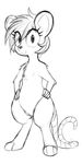  2016 female hands_on_hips looking_at_viewer mammal monochrome mouse nolegs_(oc) pose replica_(artist) rodent sketch solo 