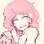  :d blush closed_eyes crowanon facing_viewer harpy heart messy_hair monster_girl open_mouth original pink_hair smile solo 