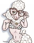  2016 anthro bell_collar bra caprine chewycuticle clothing collar dawn_bellwether digital_media_(artwork) disney eyelashes eyewear female glasses green_eyes hi_res looking_at_viewer mammal navel neck_tuft sheep short_stack simple_background solo tuft underwear white_background zootopia 
