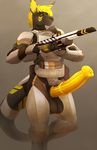  animal_genitalia animal_penis anthro armor balls big_balls equine_penis erection fasttrack37d gun hybrid hyper hyper_penis kangaroo male mammal marsupial penis ranged_weapon solo trigger_discipline vein weapon yellow_penis 