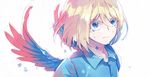  blonde_hair blue_eyes cardfight!!_vanguard cardfight!!_vanguard_g crying feathered_wings flower kiba_shion lyodi male_focus portrait simple_background solo white_background wings 