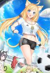  animal_ears bandaid bra cleavage gym_uniform nekomimi soccer sunimu tail 