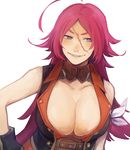  ahoge blue_eyes boots breasts cleavage fate/extra fate_(series) francis_drake_(fate) grin highres huge_breasts long_hair pink_hair scar smile solo washida 