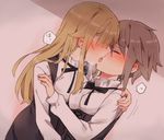  ange_(princess_principal) blonde_hair blue_eyes blush braid closed_eyes french_kiss grey_hair hug kiss long_hair multiple_girls princess_(princess_principal) princess_principal saliva school_uniform short_hair sorimachi-doufu yuri 