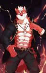  2018 abs anthro belt biceps big_muscles canine clothed clothing digital_media_(artwork) fur hi_res male mammal muscular muscular_male necktie nipples open_shirt pecs silentheaven simple_background solo wolf 