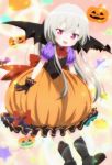  1girl boots demon_wings highres long_hair pumpkin_costume purple_eyes screencap silver_hair sophie_twilight stitched third-party_edit tonari_no_kyuuketsuki-san wings 