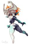  1girl artist_name ass breasts cuccoking fang from_behind helmet imp looking_back midna monster_girl nintendo nipples one_eye_covered orange_hair pointy_ears pussy red_eyes side_boob solo the_legend_of_zelda the_legend_of_zelda:_twilight_princess white_background 