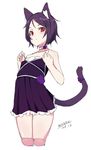  animal_ears bangs bare_arms bare_shoulders blush cat_ears cat_girl cat_tail choker collarbone cowboy_shot cropped_legs dated dress eyebrows_visible_through_hair looking_at_viewer maze_(gochama_ze_gohan) original parted_bangs parted_lips pleated_dress purple_dress purple_hair purple_ribbon red_eyes ribbon short_hair signature simple_background sleeveless sleeveless_dress solo tail white_background white_choker 