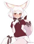  animal_ears arm_behind_back bow bowtie brown_eyes extra_ears fennec_(kemono_friends) finger_to_mouth fox_ears fox_tail fur-trimmed_gloves fur_trim gloves heart heart-shaped_pupils highres juz kemono_friends looking_at_viewer pantyhose puffy_short_sleeves puffy_sleeves ribbon short_hair short_sleeves simple_background sitting skirt smile solo sweater symbol-shaped_pupils tail tail_bow tail_ribbon thigh_ribbon white_background white_gloves white_hair 
