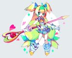  :p amakusa_(hidorozoa) blazblue blonde_hair blue_legwear boots bow full_body gloves gradient_hair green_bow green_eyes green_hair heart holding lock long_hair multicolored_hair platinum_the_trinity quad_tails socks solo staff standing tongue tongue_out very_long_hair white_footwear white_gloves 