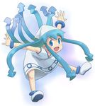  bad_id bad_pixiv_id blue_eyes blue_hair dress hat ikamusume jumping kanimono long_hair shinryaku!_ikamusume solo tentacle_hair tentacles 