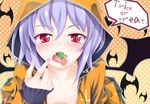  bat_wings candy fangs food halloween hood hoodie jacket lollipop ogami_kazuki open_clothes open_jacket red_eyes remilia_scarlet short_hair slit_pupils solo touhou wings 