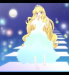  barefoot blonde_hair choker crown dress gown kami_nomi_zo_shiru_sekai kujou_tsukiyo letterboxed long_hair moon pigeon-toed purple_eyes solo stairs very_long_hair yuto_(dialique) 