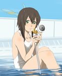 android brown_hair collarbone green_eyes hose jack_hamster one-piece_swimsuit original pool rubuko school_swimsuit sitting solo swimsuit white_school_swimsuit white_swimsuit 