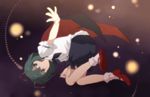  anime_coloring antennae cape danmaku green_hair mary_janes natsume_(menthol) outstretched_arm outstretched_hand shoes short_hair short_sleeves socks solo touhou upside-down wriggle_nightbug 