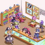  6+girls blonde_hair hakurei_reimu hieda_no_akyuu houraisan_kaguya inaba_tewi isometric izayoi_sakuya kirisame_marisa kisasage_kouta konpaku_youmu kourindou lowres luna_child morichika_rinnosuke multiple_girls pixel_art reisen reisen_udongein_inaba star_sapphire sunny_milk tokiko_(touhou) touhou watatsuki_no_toyohime watatsuki_no_yorihime yagokoro_eirin yakumo_yukari 