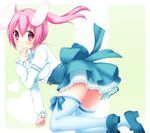  all_fours animal_ears bunny_ears original pink_hair skirt solo thighhighs usashiro_mani zettai_ryouiki 