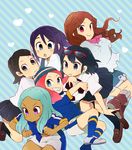  bad_id bad_pixiv_id ball glasses grin hat holding inazuma_eleven inazuma_eleven_(series) kino_aki kudou_fuyuka mago multiple_girls otonashi_haruna pink_hair purple_hair raimon_natsumi school_uniform short_hair smile soccer_ball soccer_uniform socks sportswear telstar urabe_rika zaizen_touko 