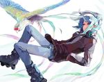  bad_id bad_pixiv_id bird blue_eyes blue_hair casual denim headphones hood hoodie inazuma_eleven inazuma_eleven_(series) inline_skates jacket jeans kazemaru_ichirouta long_hair male_focus pants ponytail roller_skates skates smile solo wind yubari 