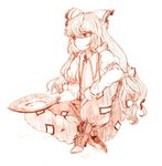  alcohol boots cup eyelashes fujiwara_no_mokou image_sample kirara24 long_hair md5_mismatch monochrome pixiv_sample sakazuki sake sitting sketch solo touhou traditional_media 