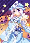  candy cookie food halloween hat jack-o'-lantern japanese_clothes lollipop pink_hair pumpkin purple_hair red_eyes saigyouji_yuyuko short_hair solo t-ray touhou 