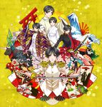  asa_no_ha_(pattern) axis_powers_hetalia bad_id bad_pixiv_id bamboo black_hair camellia card cherry_blossoms chrysanthemum cow egasumi epaulettes fine_art_parody flower food fox gunkanmaki hanafuda inari japan japan_(hetalia) japanese_clothes kanagawa_okinami_ura katana kikumon komainu litha lying_card makizushi male_focus mask military military_uniform mount_fuji mountain multiple_persona nigirizushi origami paper_crane parody statue sushi sword torii uniform unmoving_pattern waves weapon 