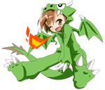  animal_costume brown_eyes brown_hair dragon fire futami_mami idolmaster idolmaster_(classic) one_eye_closed solo takeya_yuuki 