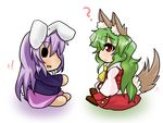  animal_ears blazer bunny_ears bunny_tail chibi dog_ears dog_tail green_hair jacket kazami_yuuka kazami_yuuka_(pc-98) kemonomimi_mode long_hair multiple_girls red_eyes reisen_udongein_inaba tail touhou touhou_(pc-98) yuuki_shishin 