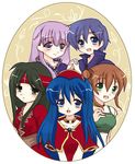  :d blue_eyes blue_hair blush breasts brown_hair capelet cloak fire_emblem fire_emblem:_fuuin_no_tsurugi green_eyes green_hair headband headdress holding_hands lalum lilina long_hair lowres medium_breasts miyako_(mongcocoa) multiple_girls open_mouth purple_eyes purple_hair short_hair smile sofiya sue_(fire_emblem) thany 