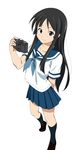  akiyama_mio alternate_costume black_eyes black_hair camera fukuoka_katsumi k-on! long_hair school_uniform serafuku solo 