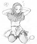  bracelet eighth_note graphite_(medium) greyscale hood jewelry kumoi_ichirin monochrome musical_note sketch solo speech_bubble spoken_musical_note thighhighs touhou traditional_media zeni 