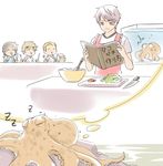  2010_fifa_world_cup 4boys ^_^ alcohol apron argentina_(hetalia) axis_powers_hetalia bad_id bad_pixiv_id beer bowl cabbage closed_eyes cooking dreaming fish_tank food germany_(hetalia) knife multiple_boys natsuyon octopus paul_the_octopus prussia_(hetalia) reading sleeping surprised sweat table tank_(container) translated united_kingdom_(hetalia) whisk world_cup zzz 
