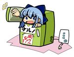  1girl character_name cirno dora_ita in_container in_refrigerator mundane_utility refrigerator solo touhou translated 