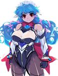  bare_shoulders blue_hair bodysuit breasts cleavage elbow_gloves gloves large_breasts leotard long_hair maid_headdress mel/a melmaid original pantyhose red_eyes thighband_pantyhose 